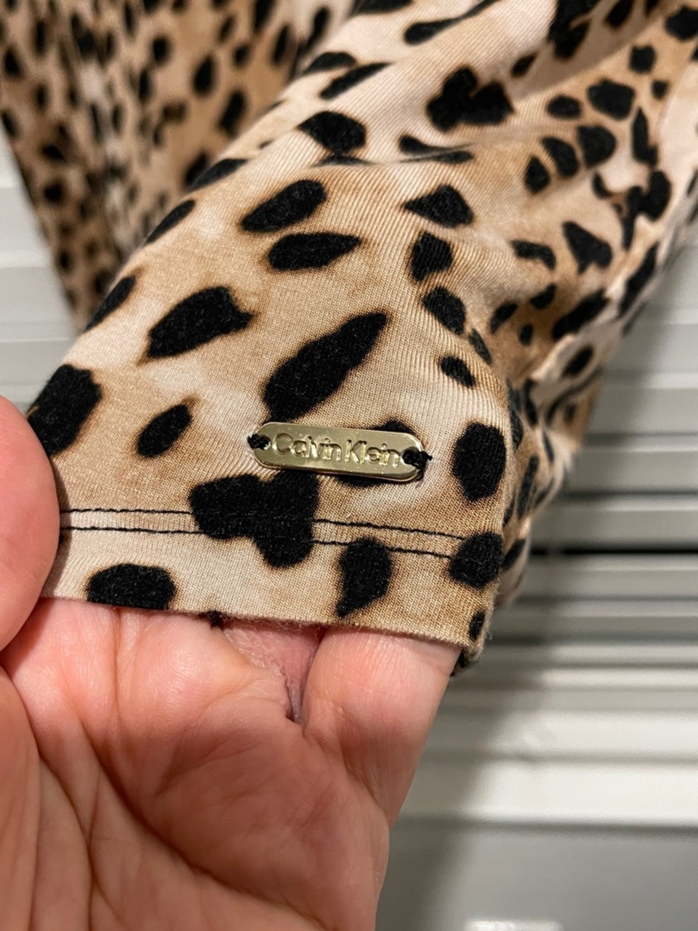 Calvin Klein Leopard Print Turtleneck Top - Tan & Black - Picture 2 of 2